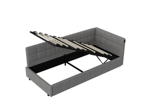 Lit simple coffre - 90 x 200 cm-gris - lit de jour rembourré avec led rvb, ports usbtype-c et vérins hydrauliques