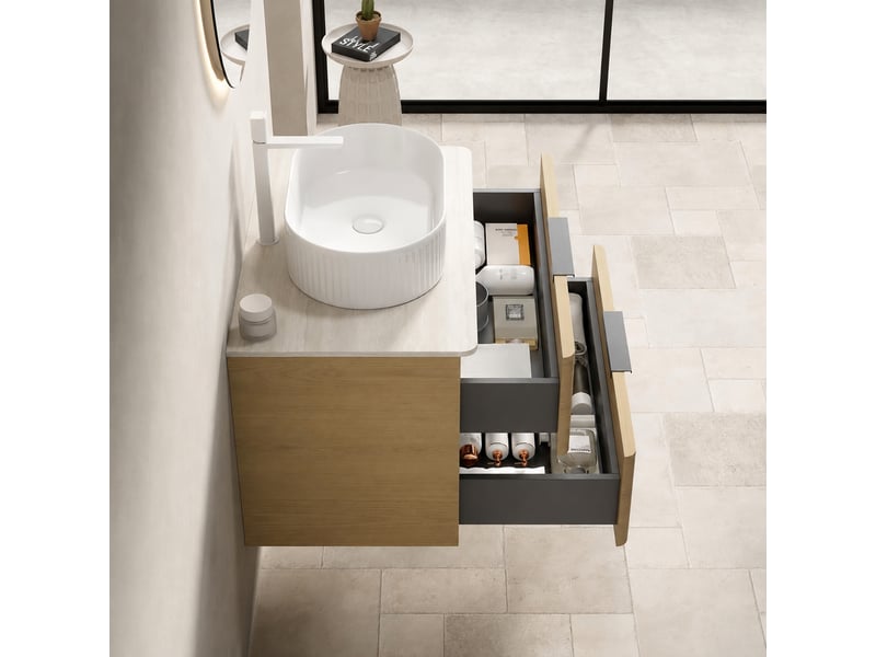  Meuble vasque suspendu 75 cm avec vasque ovale blanche en céramique  - Conforama D