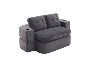 Canapé lit convertible 2 en 1 en velours côtelé, fauteuil avec accoudoirs réglables, porte-gobelets et assise profonde - gris foncé
