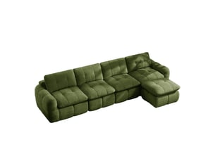 Canapé d'angle en l 4 places sans cadre, canapé modulaire, housse chenille verte, sans montage, 1 pouf pour salon et appartements