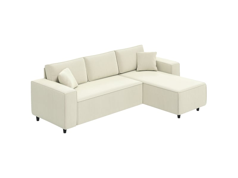  Canapé d'angle 3 places réversible en velours côtelé avec 2 coussins blanc crème  - Conforama A