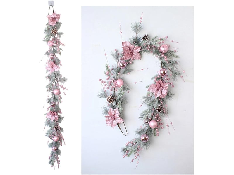 Guirlande de noël rose artificielle 1,5 m avec pommes de pin, nœud et baies, décoration maison noël - Conforama A