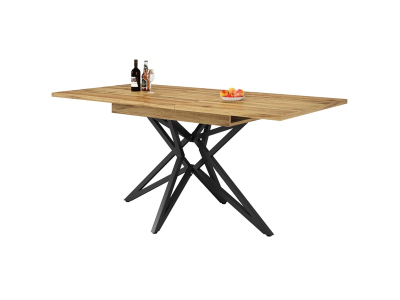  Table à manger extensible 120-160 x 80 cm, plateau mdf noyer, pieds métal noirs  - Conforama A