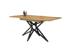 Table à manger extensible 120-160 x 80 cm, plateau mdf noyer, pieds métal noirs