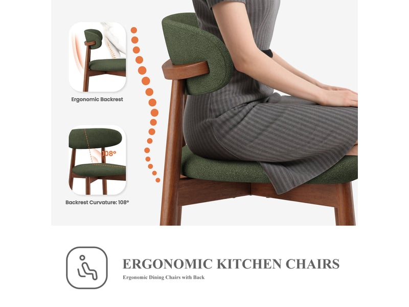  Lot 2 chaises de salle à manger, chaises rembourrées avec revêtement en tissu, coussin en mousse haute densité, cadre en bois massif, chaises d’appoint de cuisine et de salle à manger, vert  - Conforama D