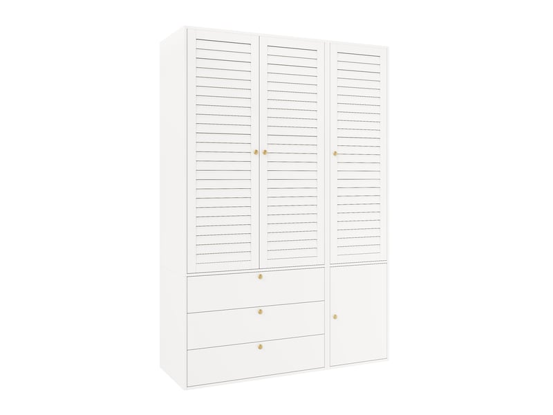 Armoire haute 3 portes 135 x 50 x 200 cm, portes à lames, 2 tringles, porte-pantalons, 3 tiroirs, pour chambre, panneaux de particules, blanc OMNIGLINT TRADING LTD - Conforama A