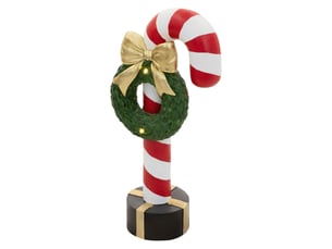 Ecd germany figurine sucre d’orge avec éclairage led, 68 cm, canne à sucre sur pied avec couronne et nœud doré, bâtonnet lumineux à piles, décoration de noël, déco pour le salon et les fêtes