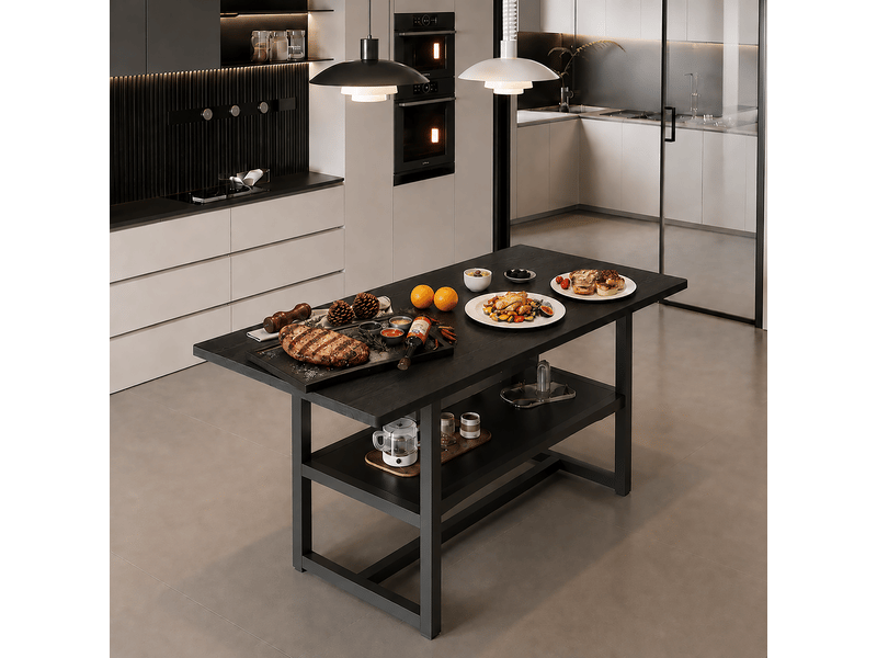  Table à manger rectangulaire 4 à 6 places avec étagère de rangement - lpospi - style industriel mdf métal noir 160 × 90 × 76 cm  - Conforama C