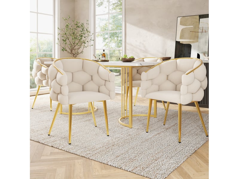  Ensemble table et chaises avec 4 chaises pour salle à manger, plateau effet marbre, en mdf métal velours multicolore  - Conforama B