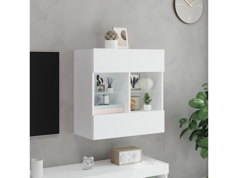  Meuble tv - banc tv - meuble de rangement mural avec lumières led blanc 58,5x30x60,5 cm  - Conforama D