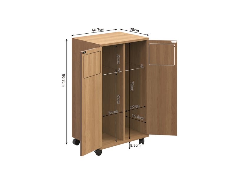  Meuble de tri des déchets 46,7x35x80,3 cm à roulettes avec 2 portes, pour la cuisine, design moderne, en mdf, naturel  - Conforama C