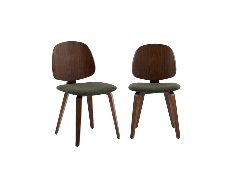  Lot de 2 chaises bois de peuplier courbé placage noyer et bouclette texturée kaki - sophia  - Conforama A