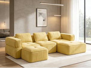 Canapé modulaire en u 3 places avec 2 poufs, sans structure rigide, assise profonde, 271 x 162 x 67 cm, jaune