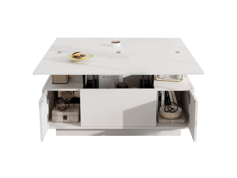  Table basse relevable blanche avec rangement caché, double plateau, 100x50 cm, charge 50 kg  - Conforama A