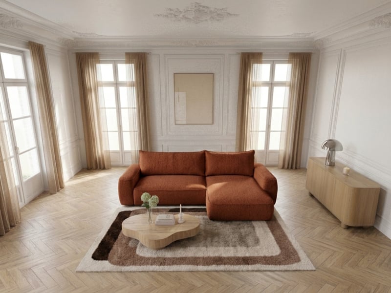  Bobochic canapé d'angle réversible convertible honore tissu chenille orange HONORE - Conforama C