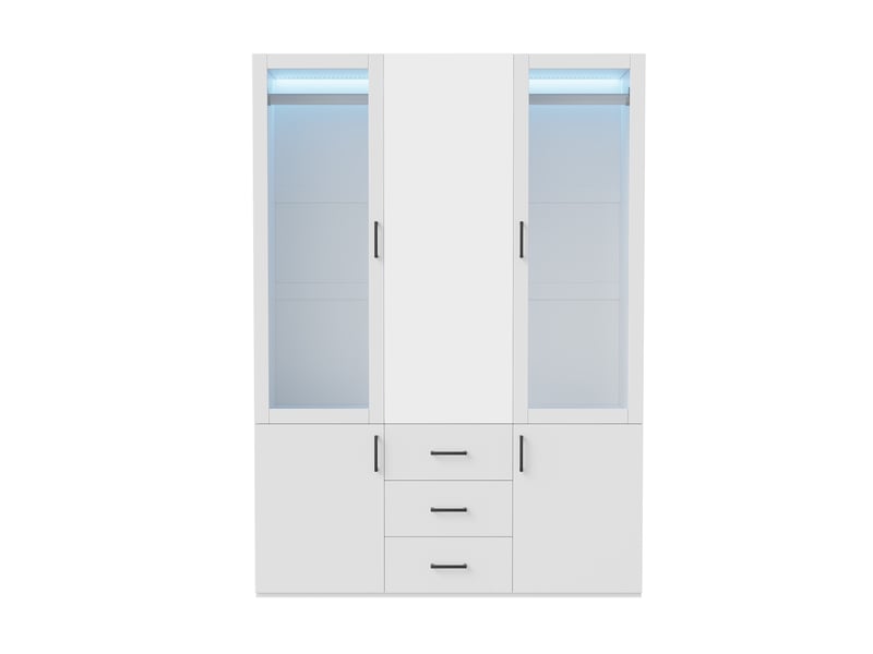  Armoire de chambre - 130x51,8x181,5cm - meuble de rangement avec 3 portes, miroir central et éclairage led - blanc  - Conforama A