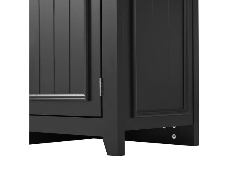 Buffet noir 160x35x76 cm, meuble de rangement spacieux avec 4 portes et 3 tiroirs pour salon moderne - Conforama E