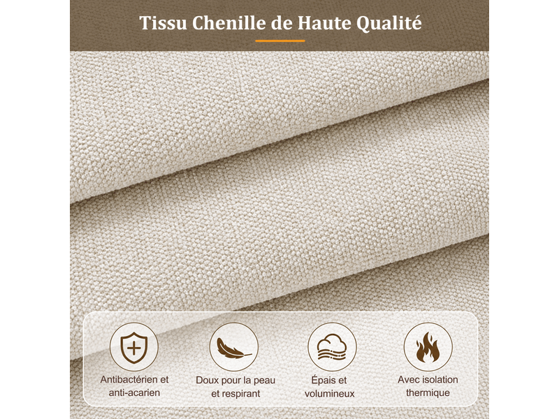  Lit plateforme 180x200 cm beige, tissu chenille, tête de lit rembourrée 11 cm, sommier à lattes inclus, structure anti-glissement  - Conforama E