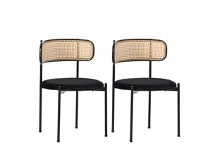 Lot de 2 chaises de salle à manger,45x51x75 cm,avec dossier en rotin,velours,noir