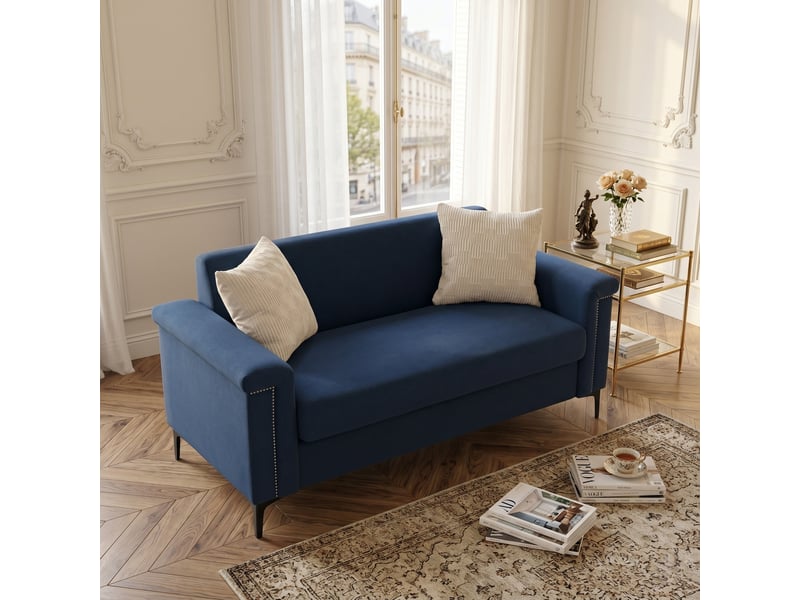  Canapé droit fixe 2 places bleu 172 cm en tissu polyester, style nordique, pieds métal, pour petit salon W3601S00007 - Conforama B