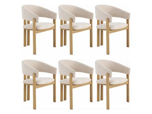 Lot de 6 chaises de salle à manger 61,5x52,5x83 cm, accoudoirs, métal aspect bois et lin, beige et bois clair