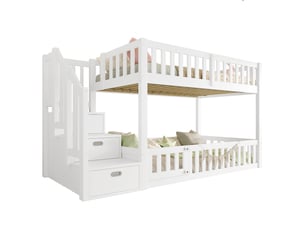 Lit superposé 90x200 cm blanc, échelle sécurisée, pour chambre enfant ou ado, style chaleureux, design moderne, gain de place, usage quotidien
