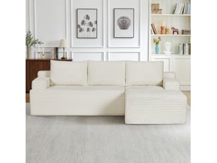 Canapé d'angle compressé droit fixe <strong>MODFU</strong> <strong></strong> 4 places Velours côtelé Beige