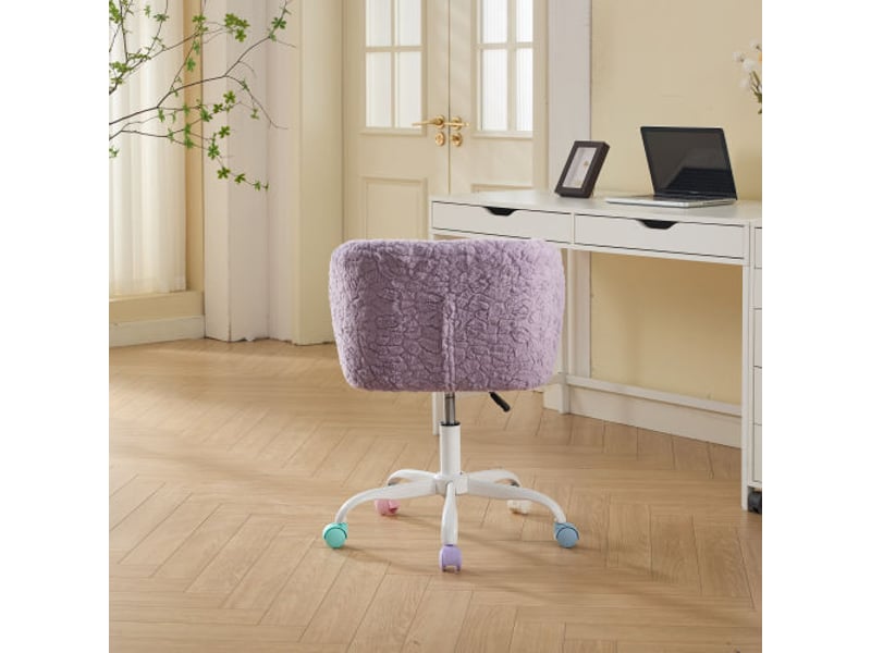  Chaise de bureau fille, fausse fourrure de lapin, pivotante et réglable, mignonne et moelleuse, roulettes colorées silencieuses, rembourrée, pour chambrebureaudortoir, violet  - Conforama C