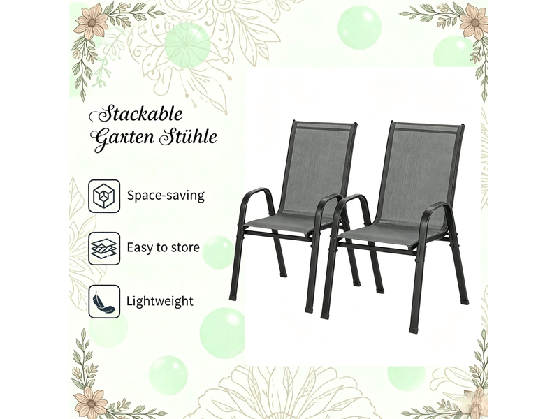  Lot de 2 fauteuils de jardin empilables 55 x 65 x 92 cm – gris foncé – dossier haut et accoudoirs confortables  - Conforama E