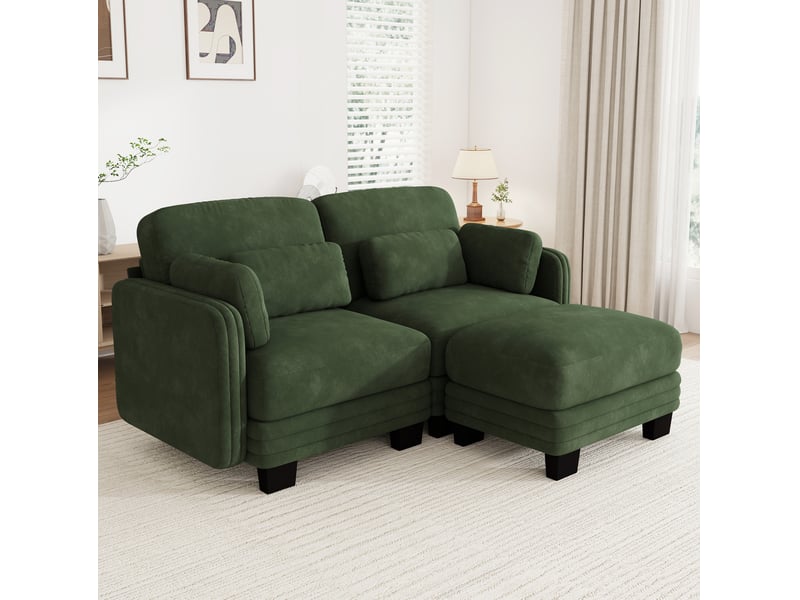  Canapé d’angle modulable 2 places en chenille vert avec ottomane  - Conforama E