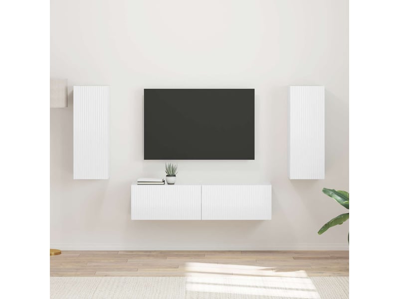  Ensemble meuble tv - banc tv - meuble de rangement 2 pcs blanc brillant bois d'ingénierie  - Conforama B