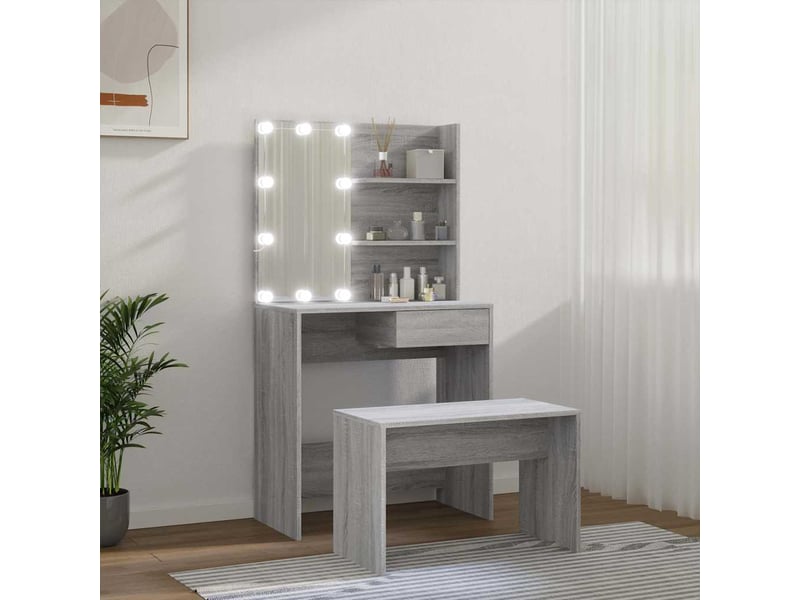  Ensemble de coiffeuse avec led sonoma gris bois d'ingénierie shl53401  - Conforama D