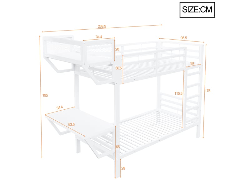  Lit superposé - 90x200 cm - bureau intégré - sommier à lattes - rangements intégrés - structure métal - lit enfant - blanc CozyNest - Conforama D