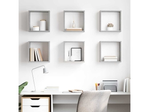 Lot de 6 étagères cube murales, armoires de rangement gris béton 30x15x30 cm cf42751