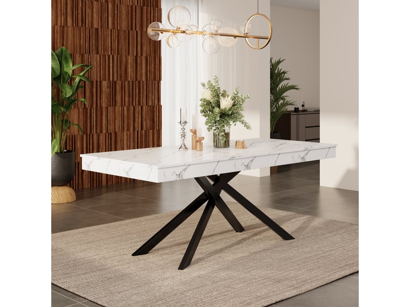 Table à manger extensible 140180 x 80 cm pour 6 à 8 personnes, forme rectangulaire, plateau épais et pieds en métal, style épuré pour salle à manger, cuisine ou salon OPULERANE TRADING LTD - Conforama B