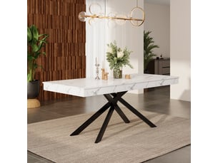 Table à manger extensible 140180 x 80 cm pour 6 à 8 personnes, forme rectangulaire, plateau épais et pieds en métal, style épuré pour salle à manger, cuisine ou salon