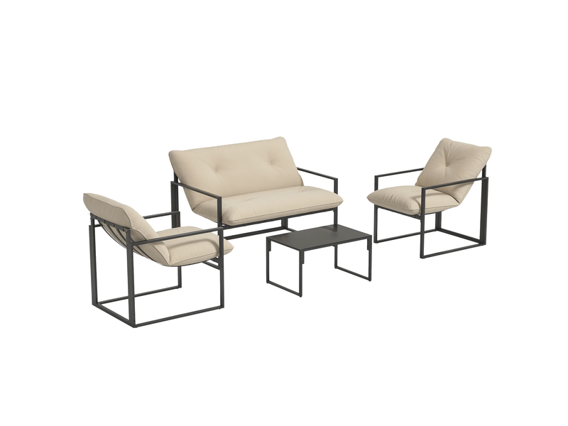 Salon de jardin 4 pcs 4 personnes avec canapé 2 pl., 2 fauteuils et 1 table basse gris - Conforama B