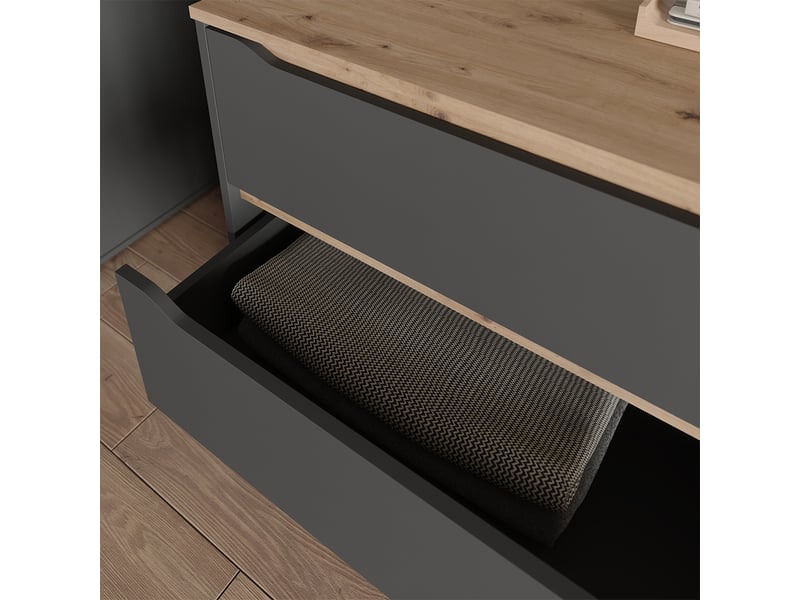  Vicco commode avec tiroirs, anthracitechêne artisan, 80x76.6cm avec 3 tiroirs  - Conforama D