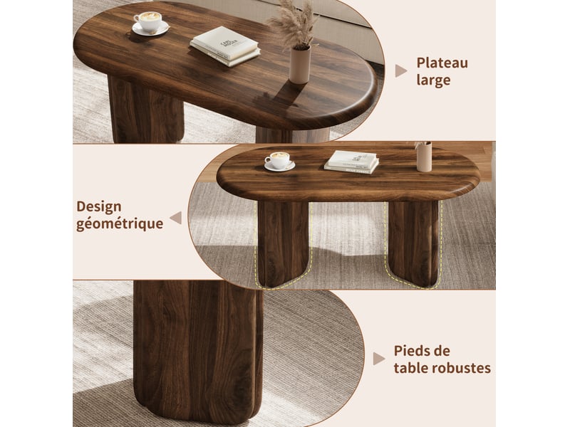  Table basse ovale avec plateau spacieux et pieds arrondis, en mdf finition noyer, pour salon, 99 × 50 × 40 cm  - Conforama E