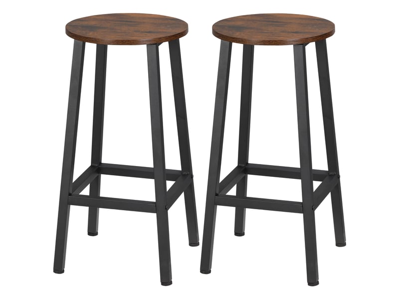  Lot de 2 tabourets de cuisine en aggloméré et acier, assise lisse et repose-pieds, 32,5 x 32,5 x 65 cm, marron  - Conforama B