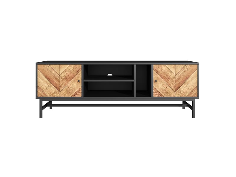  Meuble tv modenvie 150 x 38 x 50,5 cm noir et décor bois avec rangements  - Conforama A