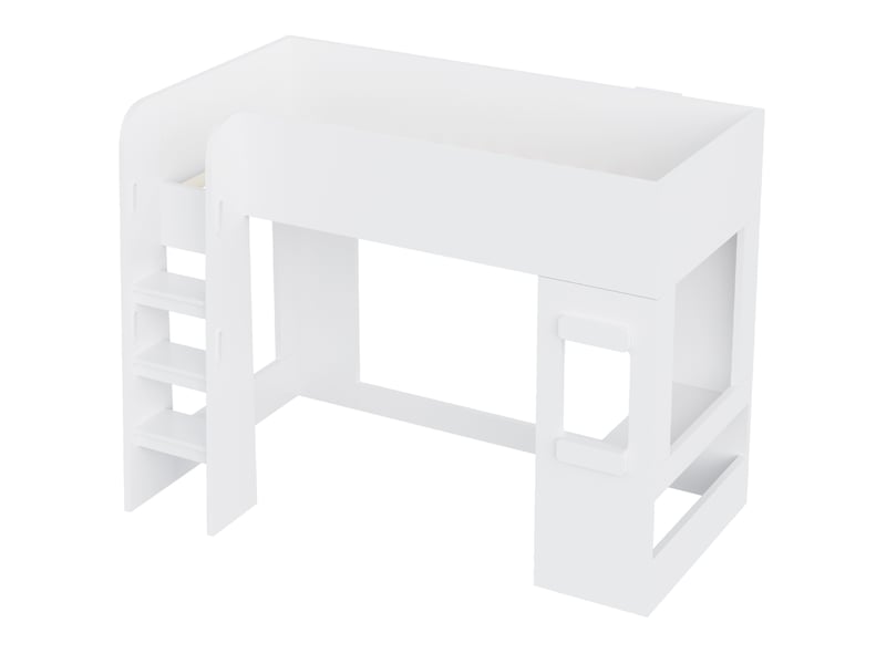  Lit mezzanine enfant 90x200 cm avec bureau, led et barrières hautes, bois blanc, sans matelas  - Conforama D