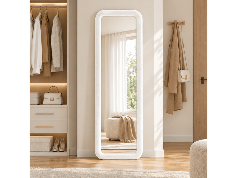  Miroir pleine longueur 160x50 cm, dressing rectangle arrondi, pour chambre et salon, cadre en velours style romantique, avec pied u, blanc  - Conforama B
