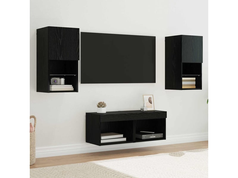  Lot de 4 meuble tv mural, meuble tv suspendu chêne noir bois d'ingénierie shl26015  - Conforama B