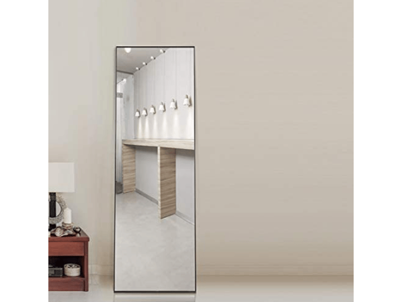 Miroir pleine longueur 150x40 cm, cadre aluminium noir, pied stable réglable, pour salon ou chambre, pose libre, noir - Conforama D