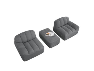 Canapé d'angle modulable 2 places modenvie avec ottoman, tissu granuleux, mousse 32d, gris