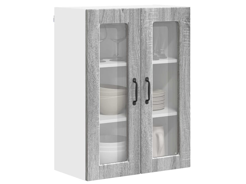 Meuble mural de cuisine, cabinet en verre mural gris sonoma 60x31x80cm  - Conforama C