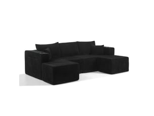 Canapé d'angle modulable tcqpz 3 places 230 x 138 x 75 cm noir en mousse et tissu côtelé