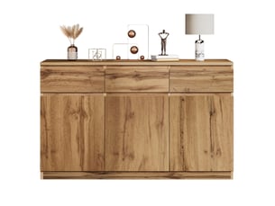 Buffet et enfilade avec 3 portes, 3 tiroirs et étagères réglables pour salle à manger, bois, 135 × 40 × 81 cm