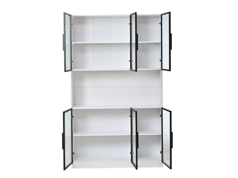  Vitrine haute led 120 x 34 x 200 cm – blanc – 6 portes en verre et éclairage piloté par application  - Conforama D